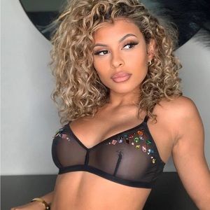 NWT Savage X Fenty Black Carnival Jeweled Mesh Bralette Large